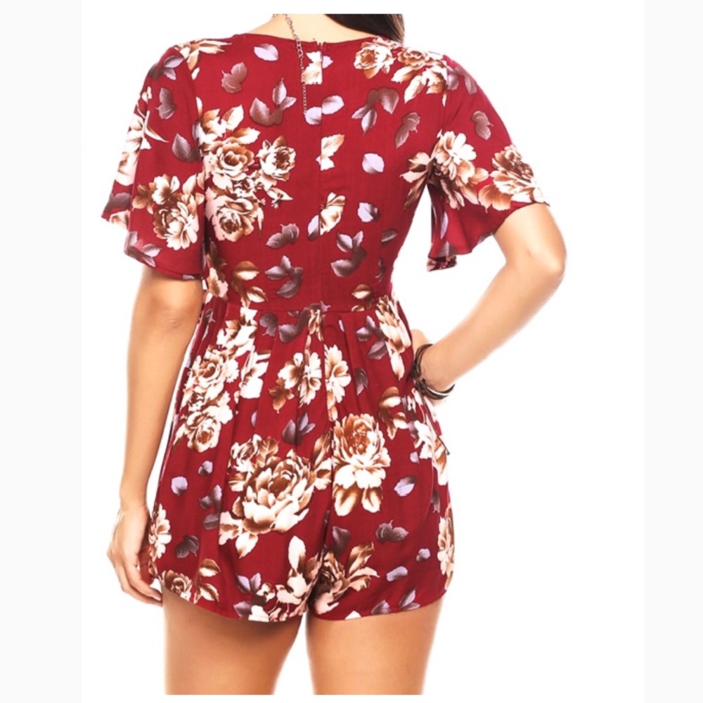 Red Floral Romper - Picture 2 of 6